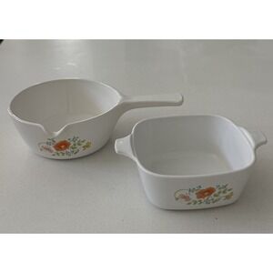 Vintage Corning Ware Wildflower 2 P-43-B Casserole Dish &1 P-89-B Skillet